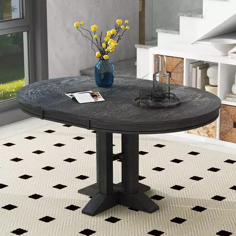 Farmhouse Style Wood Extendable Pedestal Dining Table with 14
