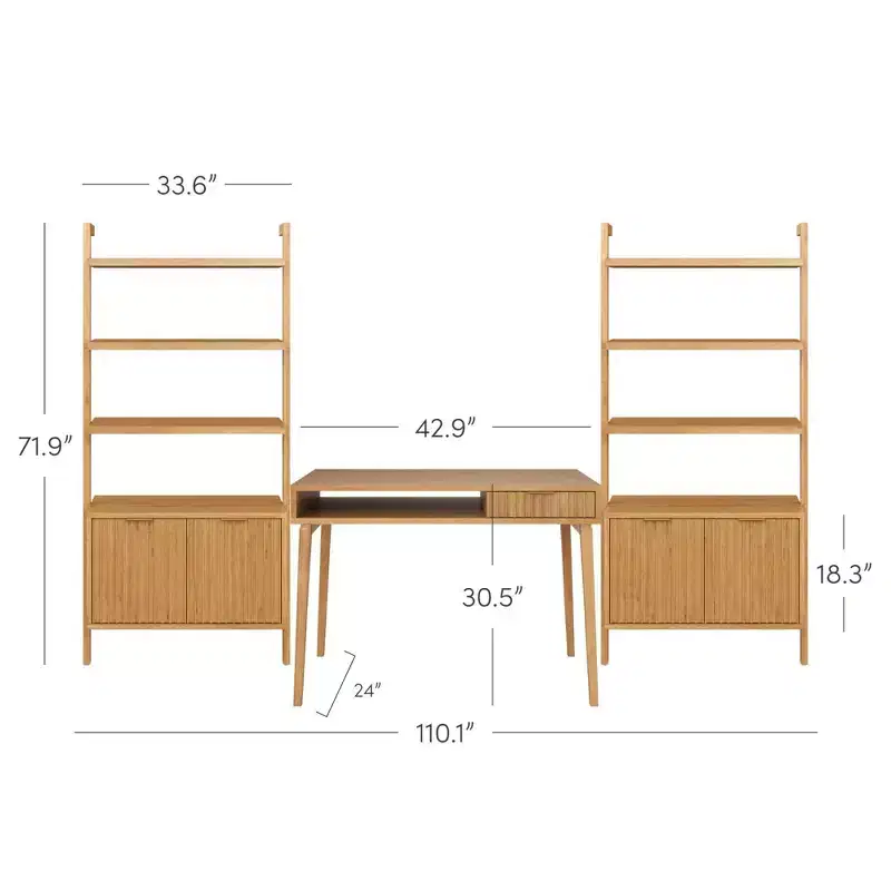 Nathan James Jasper Wood Fluted Desk Wall Unit Brown