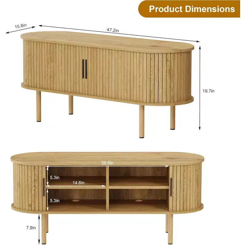 47.2-Inch TV Stand, Modern Entertainment Center with Sliding Doors and Storage, for Living Room and Bedroom