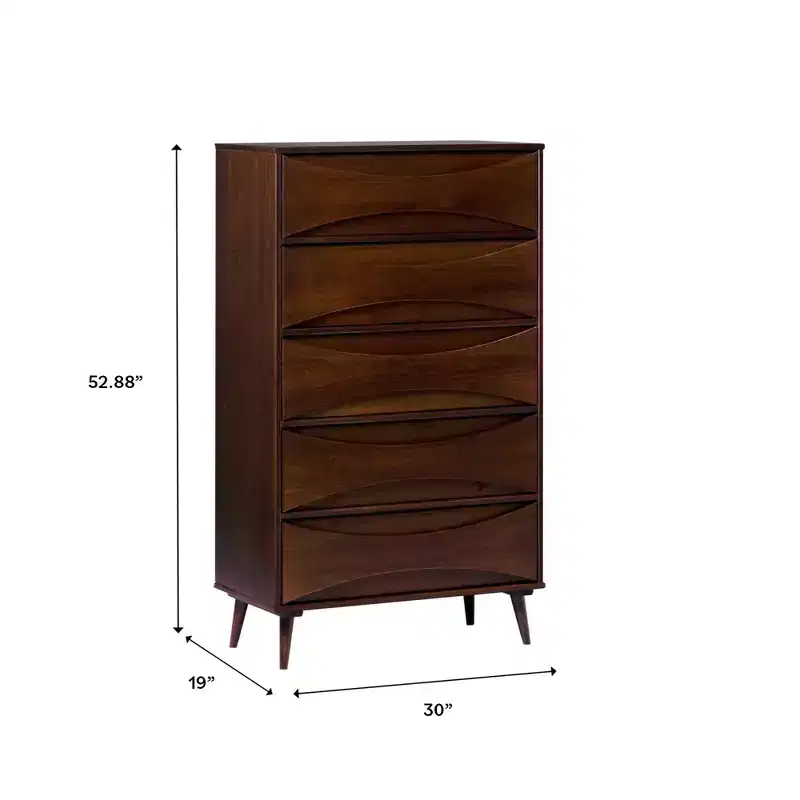 Walker Edison Mid Century Modern Contoured 5 Drawer Chest of Drawers