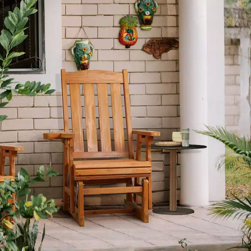 Karl Home | 32 in. Solid Wood Patio Glider Chair with Cup Holder