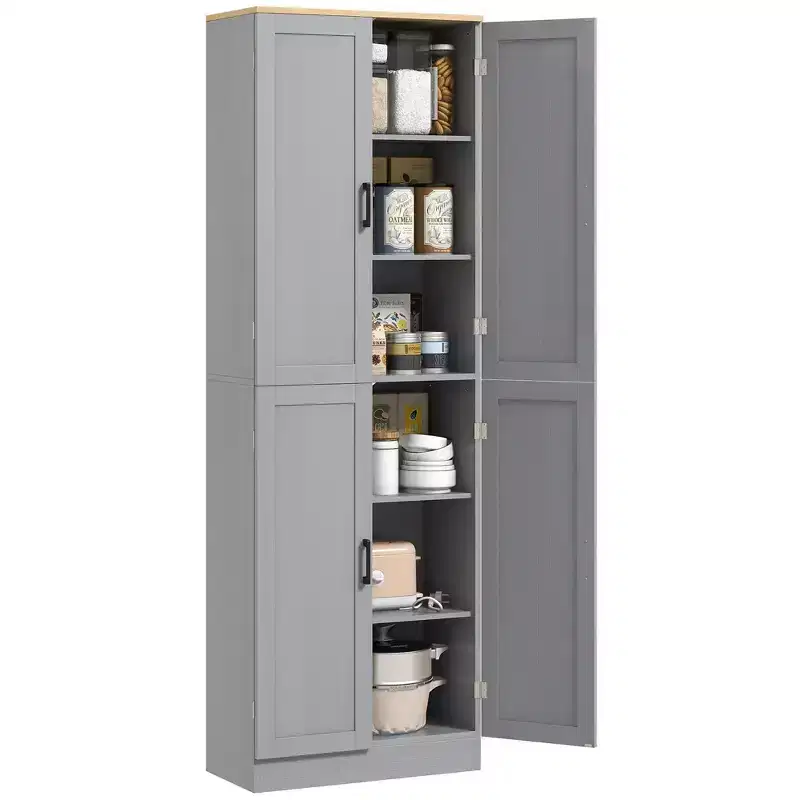 HOMCOM 67 Freestanding Kitchen Pantry, 4-Door Storage Cabinet Organizer with Adjustable Shelves and Doors