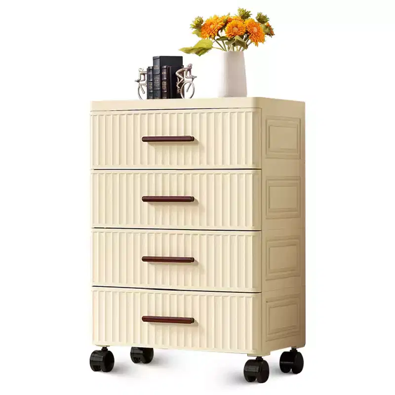 5 Tiers Plastic Drawer Storage On Wheels, Storage Chest of Drawers Tall Dresser, Pull Out Storage Bins for Bedroom Living Room Entryway Hallway