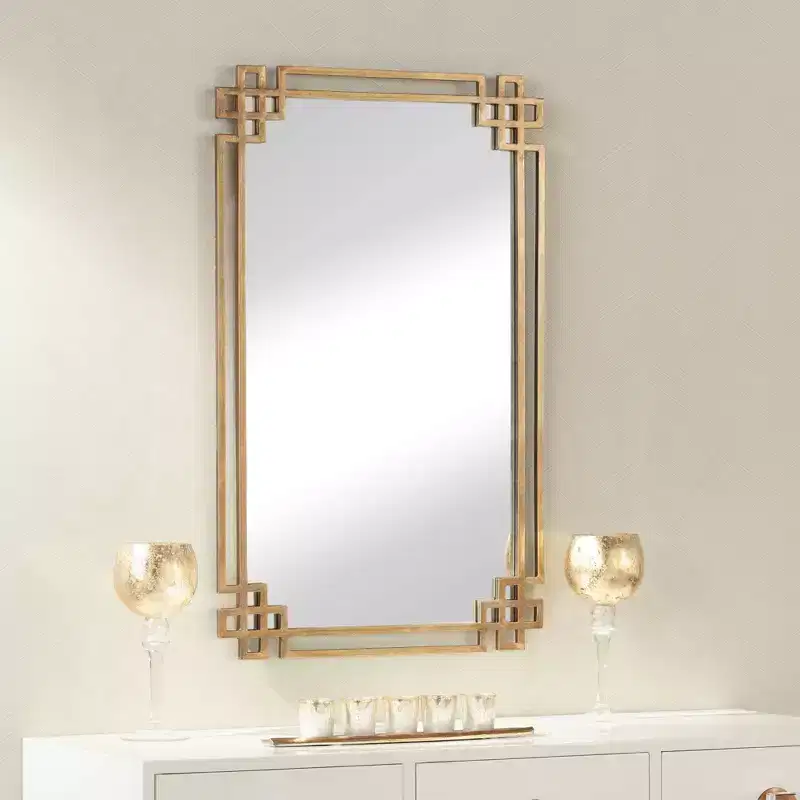 Uttermost Rectangular Vanity Accent Wall Mirror Industrial Plated Gold Metal Open Frame 23 Wide for Bathroom Bedroom Living Room
