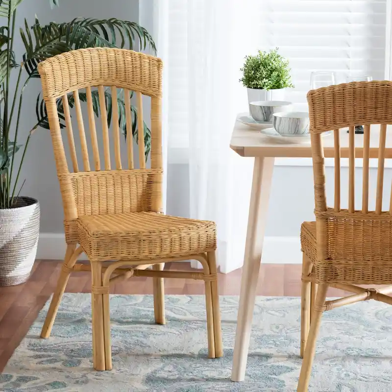 Modern Bohemian Natural Brown Rattan Dining Chair