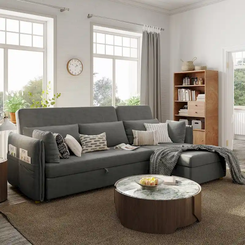 98.43 Modern Minimalist L Shape Sofa BedAnti-scratch and Water-proof, Solid Wood Frame