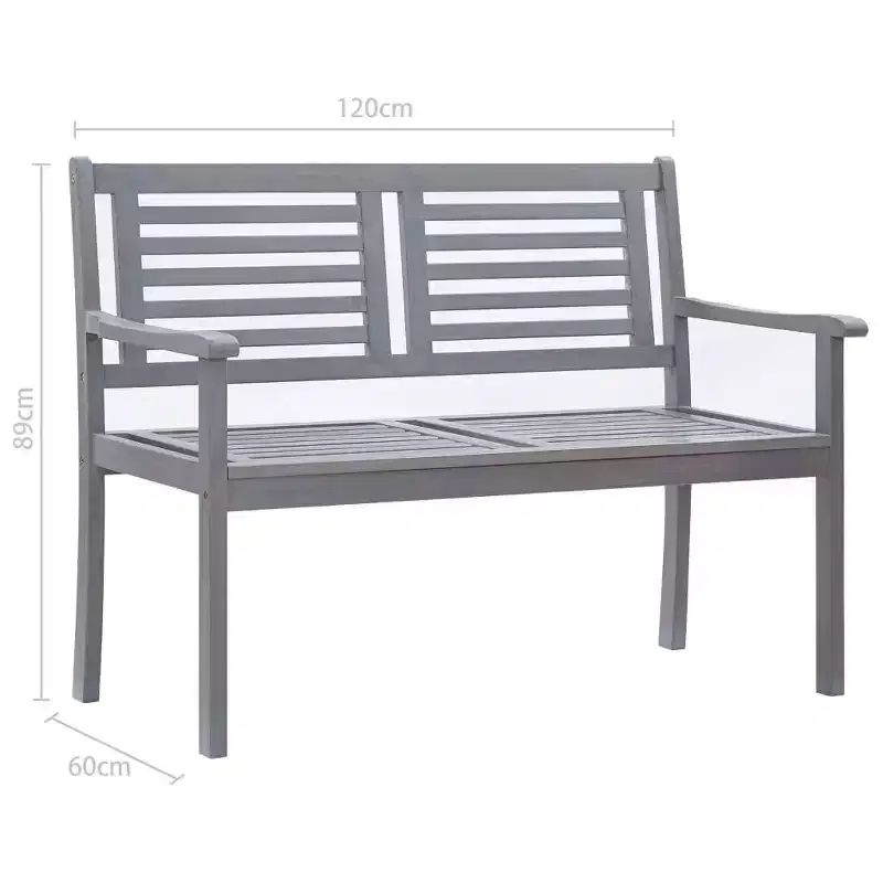 Gray 3-Seater Garden Bench in Solid Eucalyptus Wood