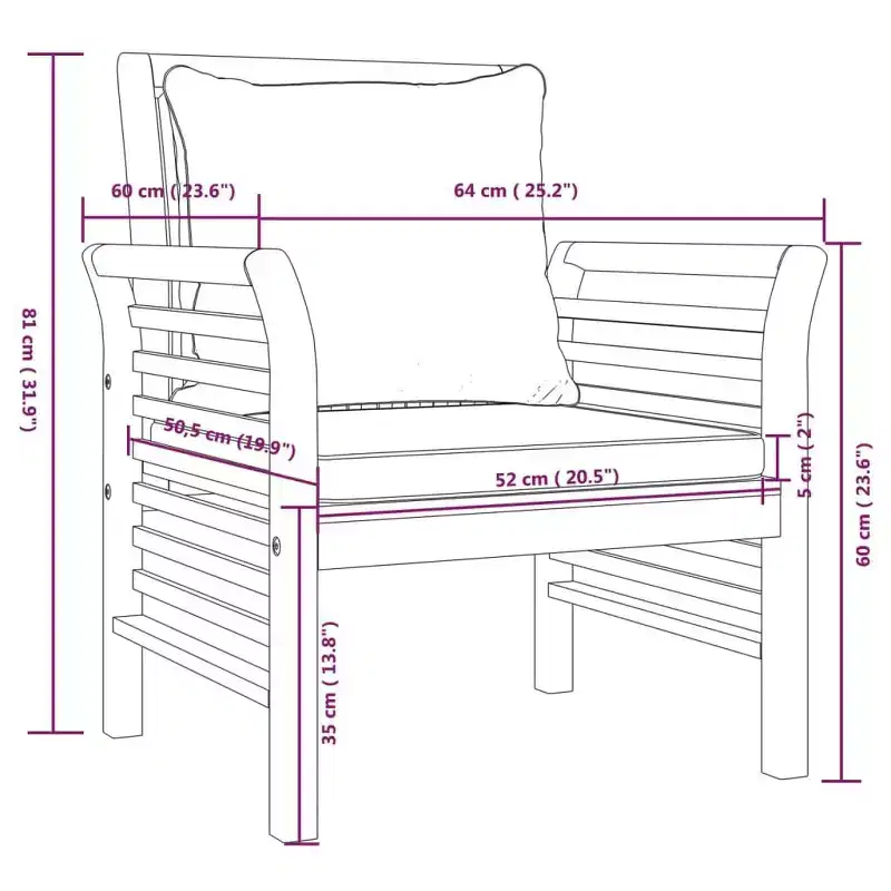 vidaXL Sofa Chair Set of 2 Dark Grey Solid acacia wood Standard