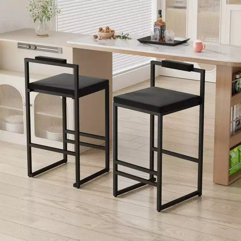 Set of 2 Modern Velvet Bar Stools Counter Height with Footrest, Black