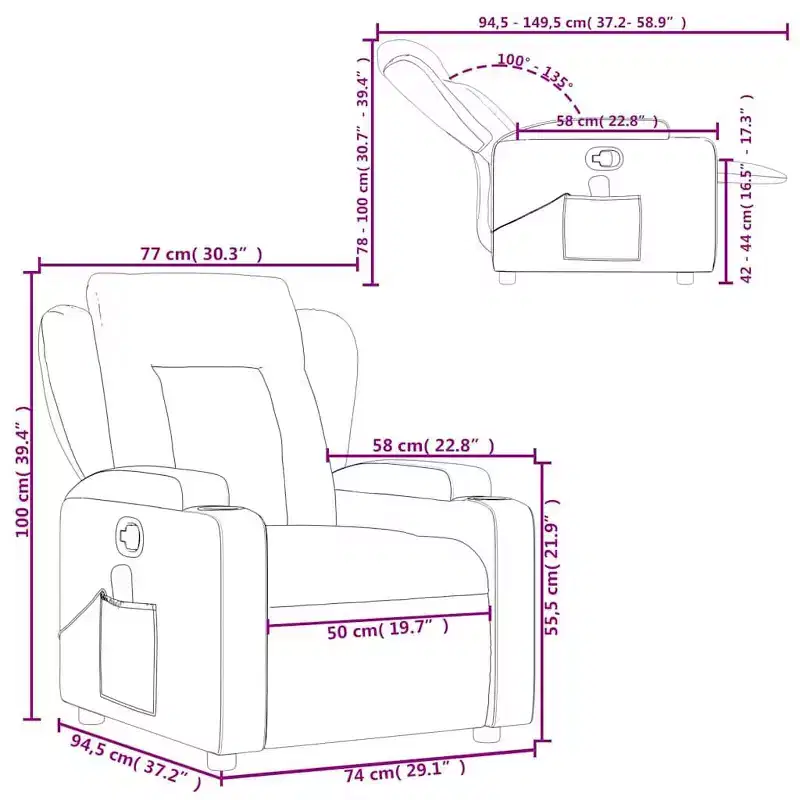 vidaXL Light Gray Fabric Recliner Chair - 6-Point Vibration Massage, Adjustable Backrest & Footrest