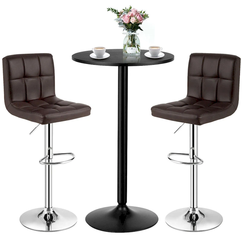 Gymax 3PCS Pub Table Set 24 Round Bar Table & 2 Adjustable Bar