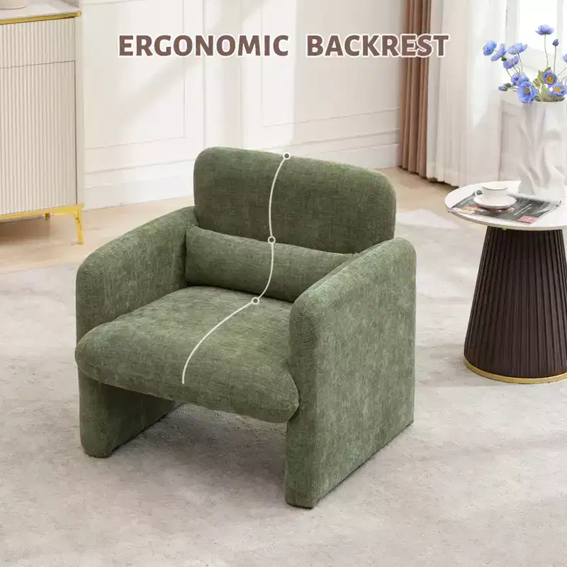 Modern Accent Chair with Arms, Soft Chenille Upholstered Single Sofa, Comfortable Reading Lounge Chair with Waist Pillow for Living Room, Bedroom