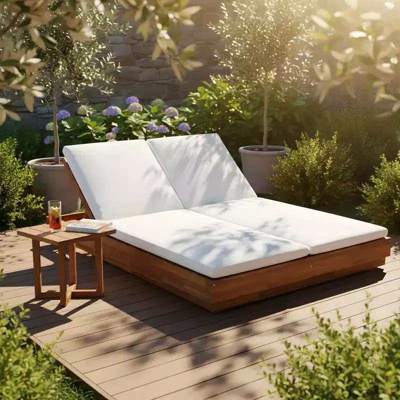 Christopher Knight Home Ming Modern Acacia Patio Double Sunlounge Set with Square Slatted End Table