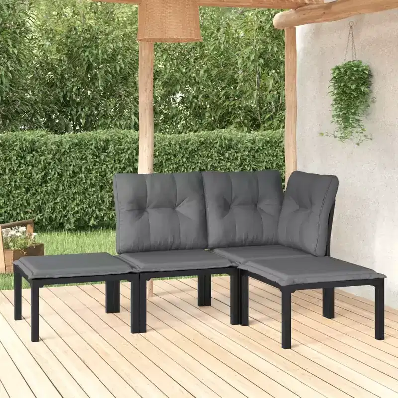 vidaXL Patio Lounge Set Sofa for Garden Lawn Black and Gray Poly Rattan