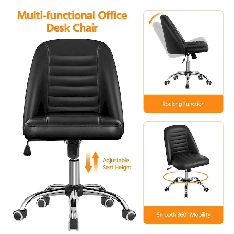 Faux Leather Mid-Back Tufted Armless Office Chair