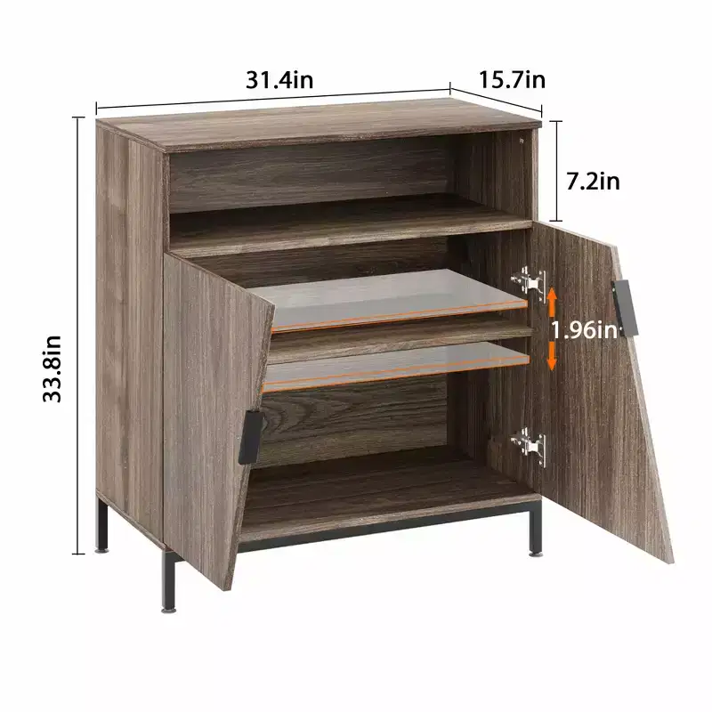 Slanted Door Sideboard, Freestanding Modern Wooden Sideboard, Storage Cabinet with Adjustable Shelves, for Kitchen, Dining room, Living room