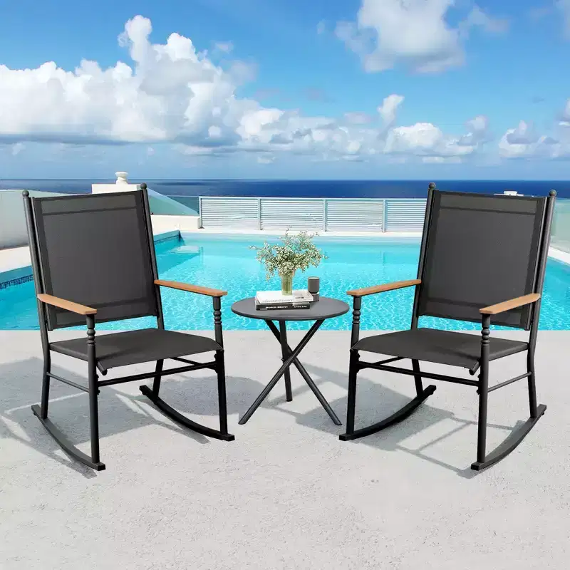 Celebalcony Outdoor Rocking Chairs Set of 2, High Back Patio Rocking Chair Set,Textilene Fabric Outdoor Rocking Chair for Porch,Patio,Balcony