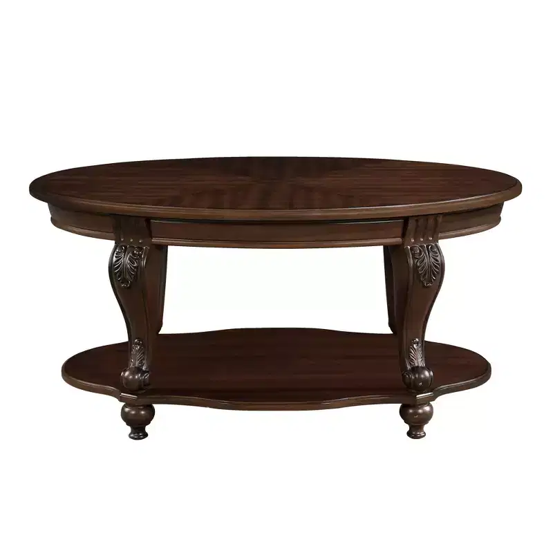 Hostack 42'' oval wood coffee table with 2-Tiers and Open Storage Shelf for Living Room, Cherry