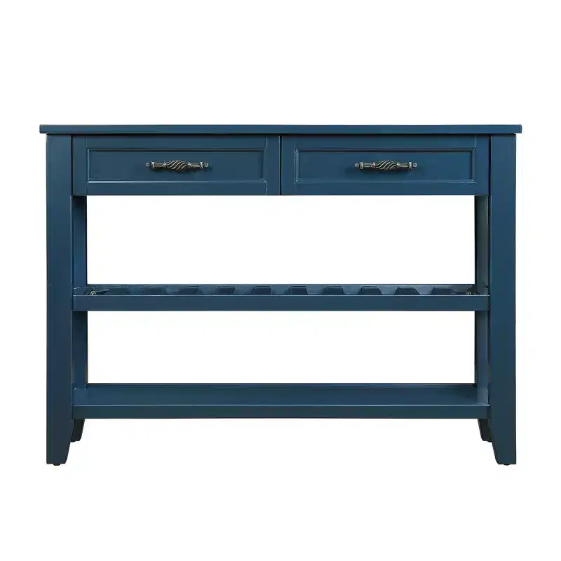 Hostack 42'' Console Table Sideboard with 2 Storage Drawers and 2 Tiers Shelves for Living and Dining Room, Navy