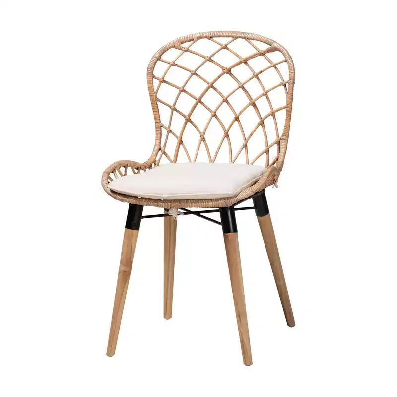 Baxton Studio Sabelle Modern Bohemian Wood and Rattan 5-Piece Dining Set
