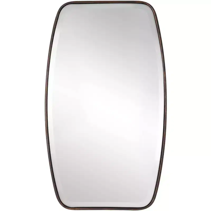 Rectangular Beveled Wall Mirror with Dark Bronze Metal Frame
