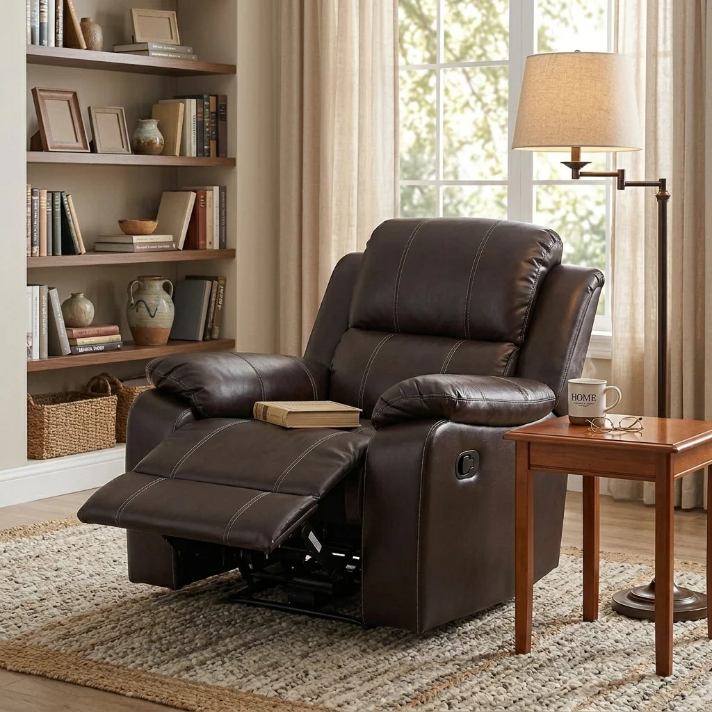 Power Recliner Chair, Breathable Leather Reclining Chair with Adjustable Backrest for Living Room, Brown