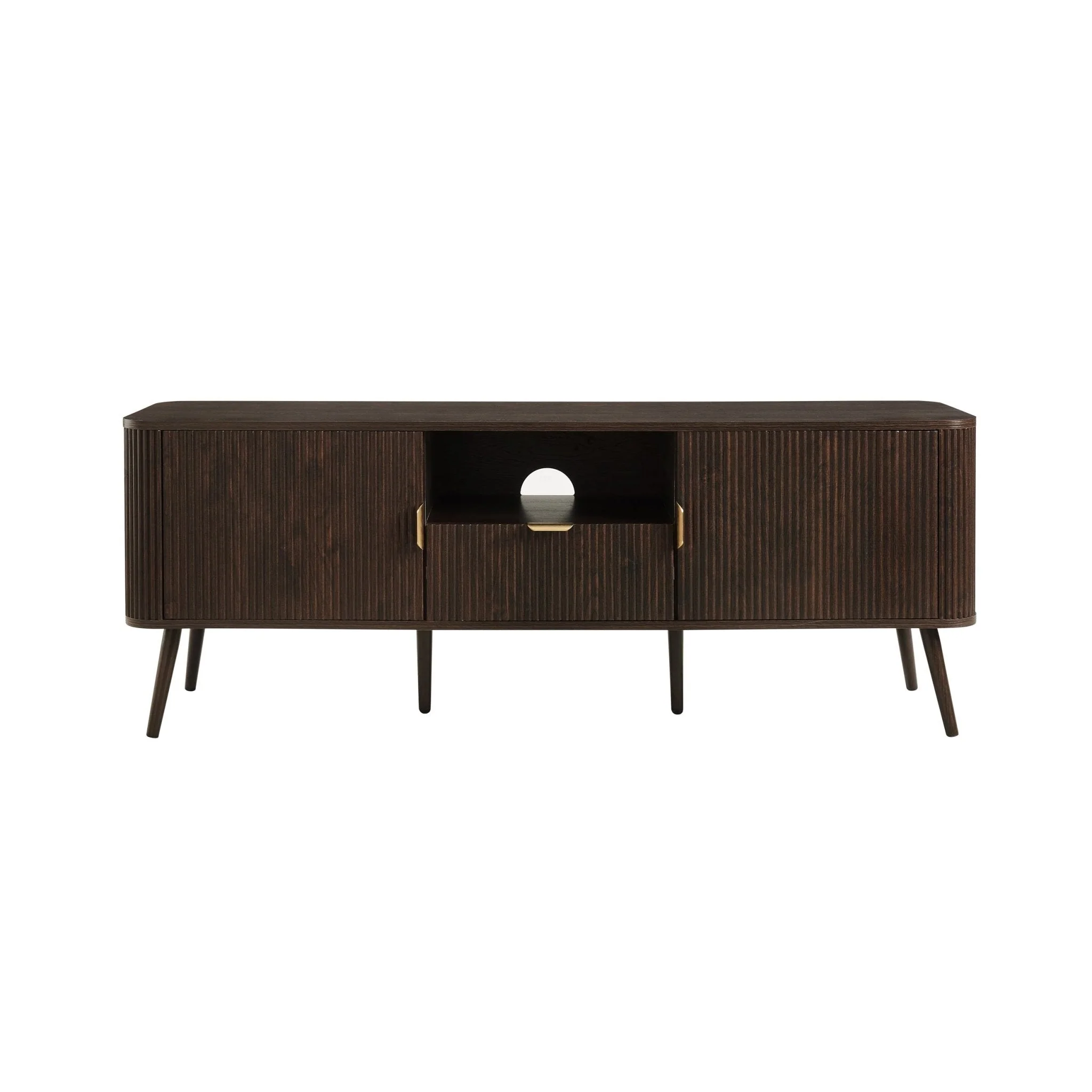 Contemporary Walnut Wood Effect TV Unit with Panelled Design for TVs up to 65 Inch for Living Room