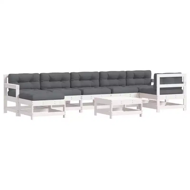 vidaXL Patio Lounge Set with Cushions Outdoor Furniture Set 8 Piece Solid Wood - White Pine