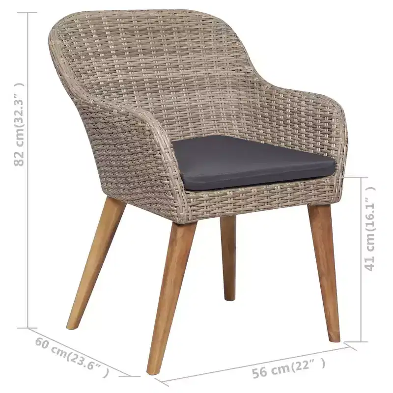 vidaXL Garden Chair 2 pcs 62.5 x 55 x 82 cm Poly Rattan