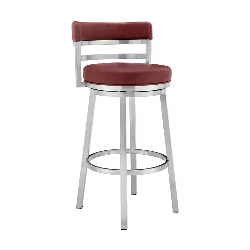 26 Inch Madrid Counter Height Barstool in Red Faux Leather with Brushed Stainless Steel