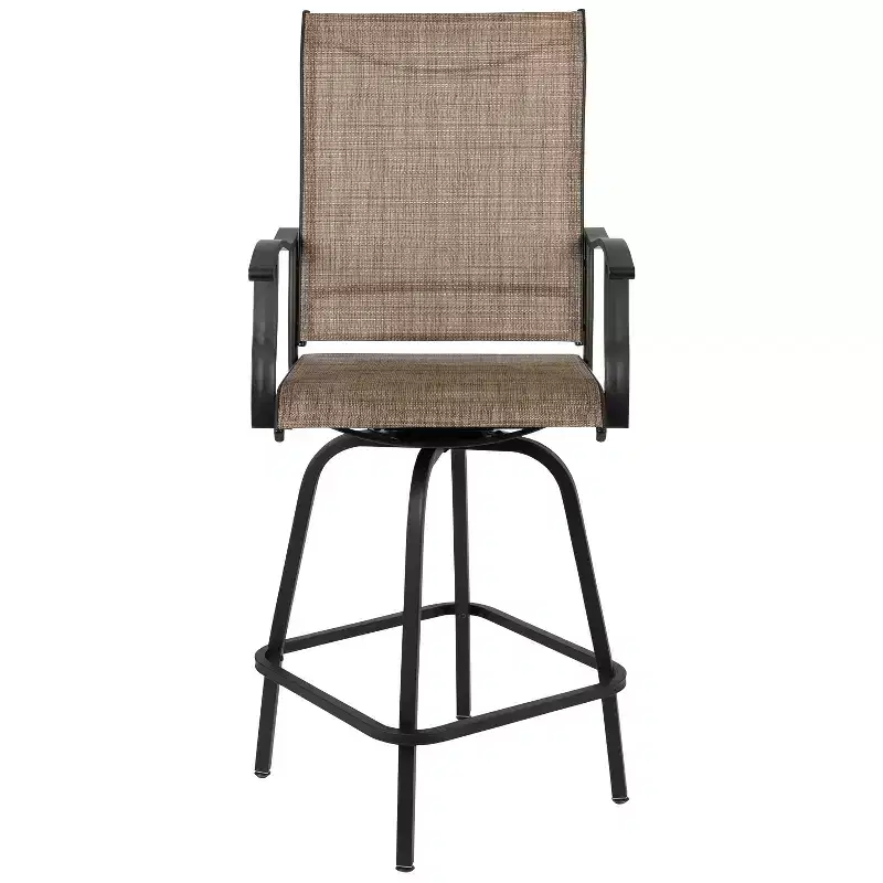 Flash Furniture Valerie Patio Bar Height Stools Set of 2, All-Weather Textilene Swivel Patio Stools and Deck Chairs with High Back & Armrests