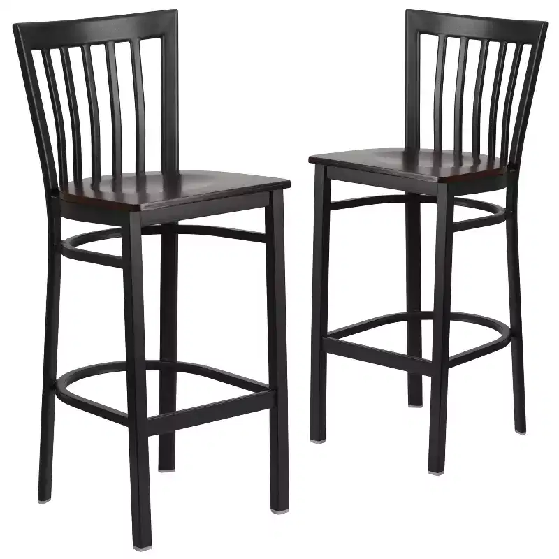 School House Back Metal Restaurant Barstool, Set of 2