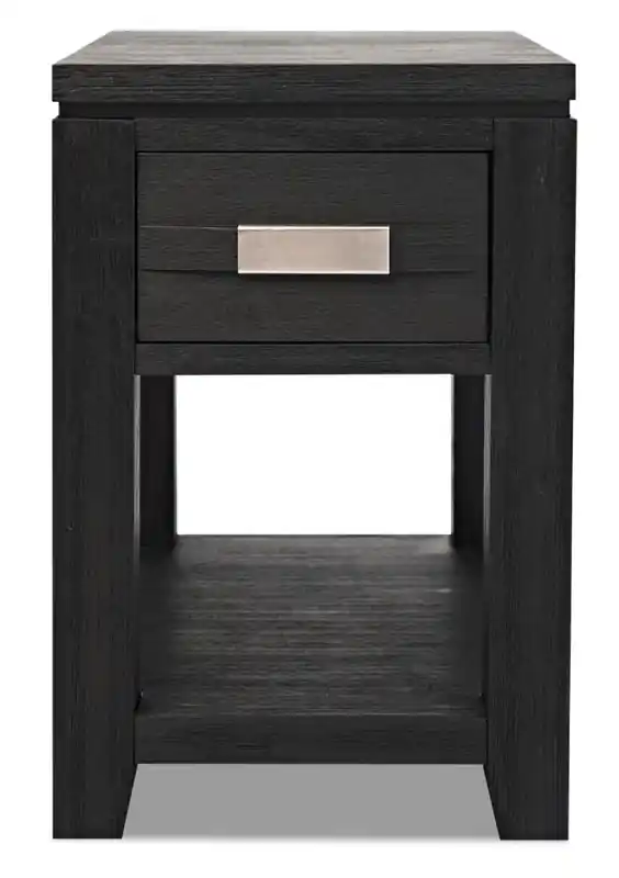 16 Rustic Chairside Table with Storage and Shelf - Charcoal Wood