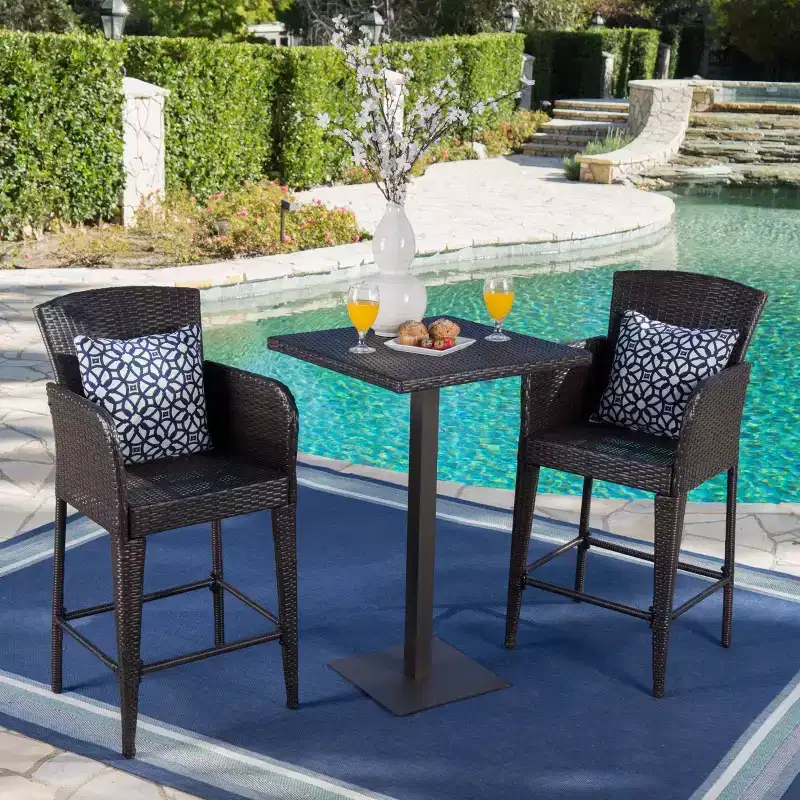 Leo 3pc Wicker Square Bar Set Multibrown - Christopher Knight Home: Weather-Resistant Iron Frame Patio Set