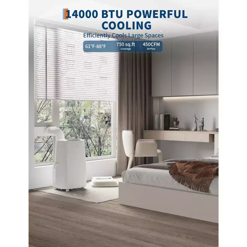 Portable Air Conditioner, 14000 BTU Dual Hose Portable Air Conditioner and Heating, Inverter Ac Unit for 750 Sq ft