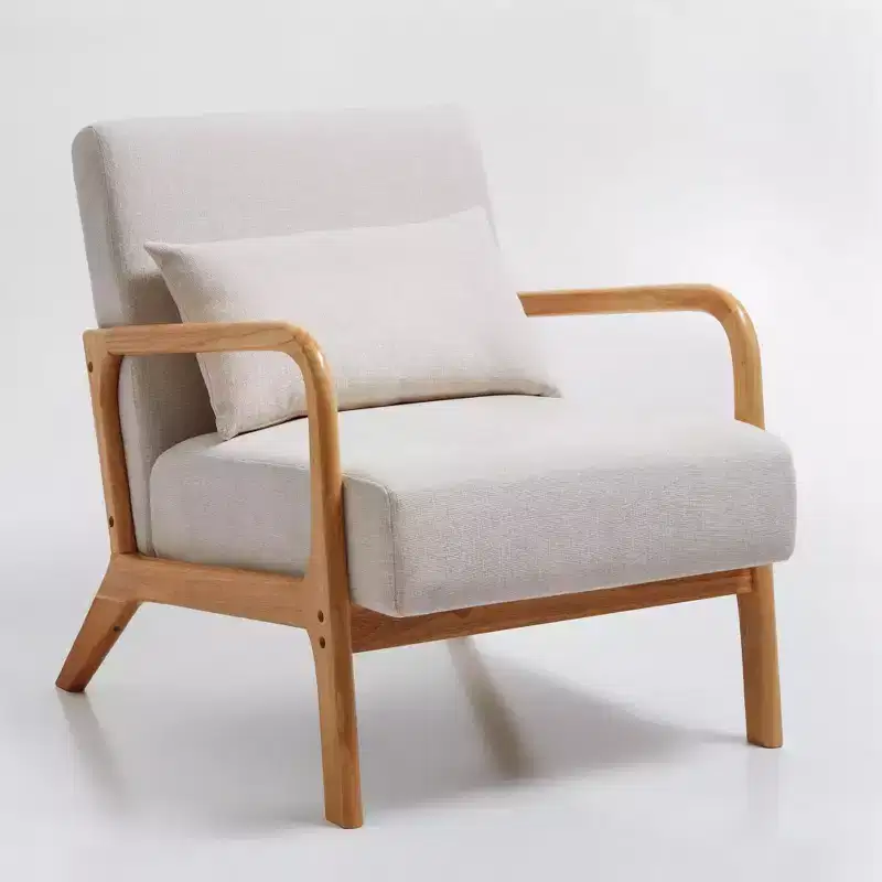 FERPIT Modern Upholstered Accent Chair with Lumbar Pillow, Cozy Armchair with Solid Wood Frame & Plush Cushion, Beige