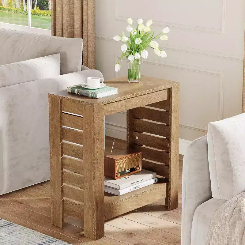 2-Tier Farmhouse Narrow Side Table with Storage Shelf, Wood, 24H x 12W, Easy Assembly
