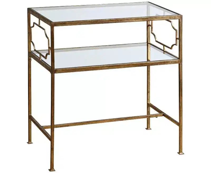 Uttermost Traditional Iron Accent Side End Table 23 3/4 x 14 with Shelf Antiqued Gold Leaf Clear Glass for Living Room Bedroom