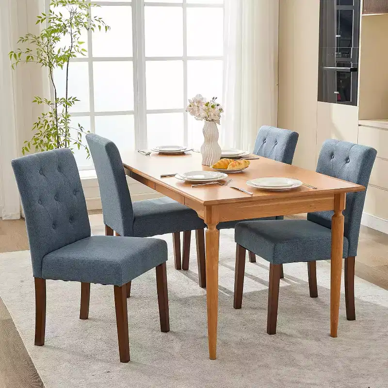 Button Tufted Parsons Dining Chairs Set of 2, Upholstered Fabric Kitchen Chairs with Padded Seats & Wood Legs, Living Room Kitchen Furniture