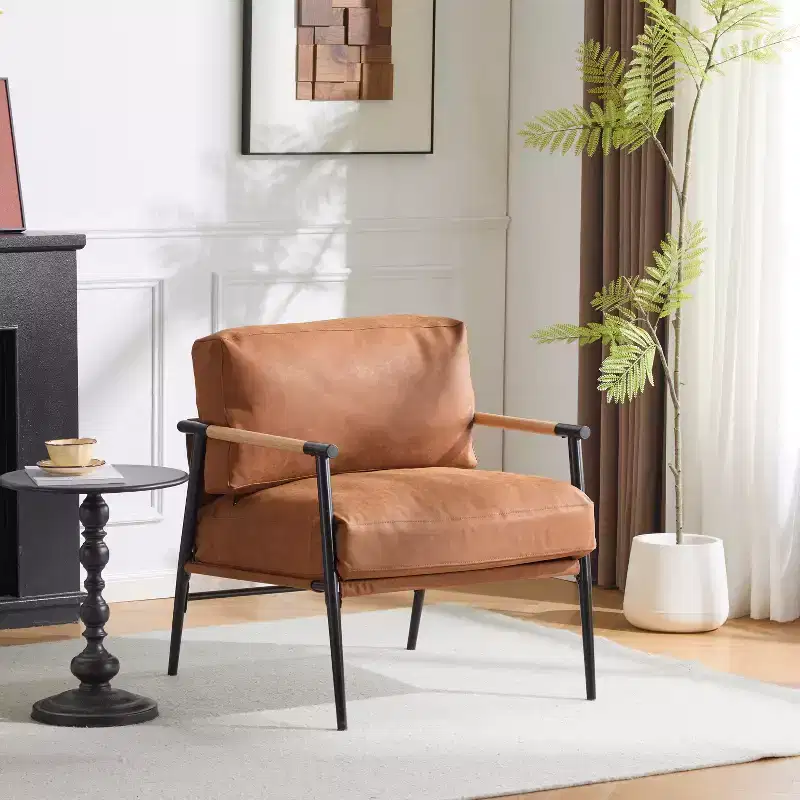 27.56-Inch Modern Accent Chair with Plush Cushions, Minimalist Metal Frame, for Cozy Seating