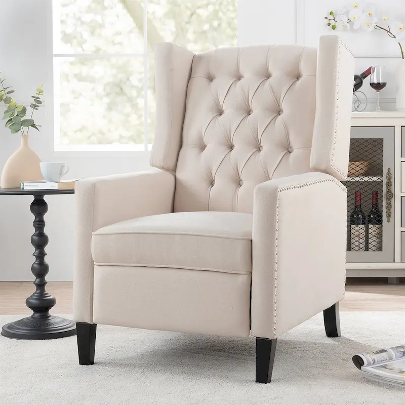 27 Wide Upholstered Manual Recliner, Wing Sofa Chair with Wood Legs