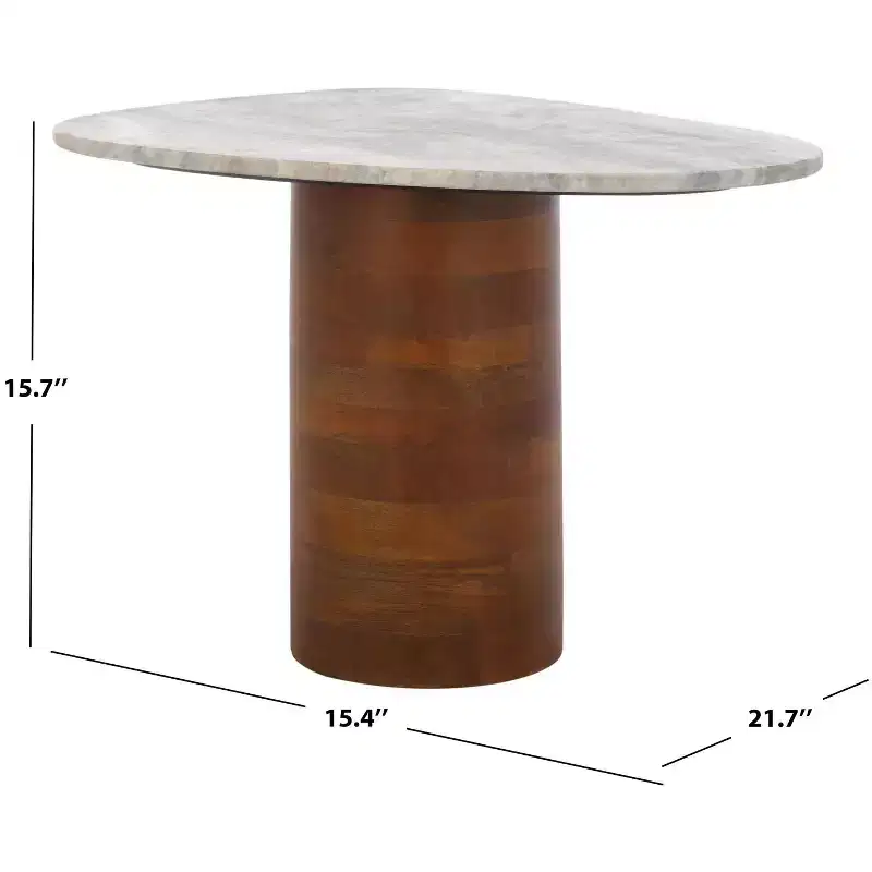 Mono Medium Marble Side Table - ACC2907A - Off White Marble/Walnut - Safavieh