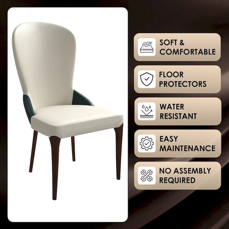 Leather Upholstered Solid Wood Dining Chair with Two-Tone Design