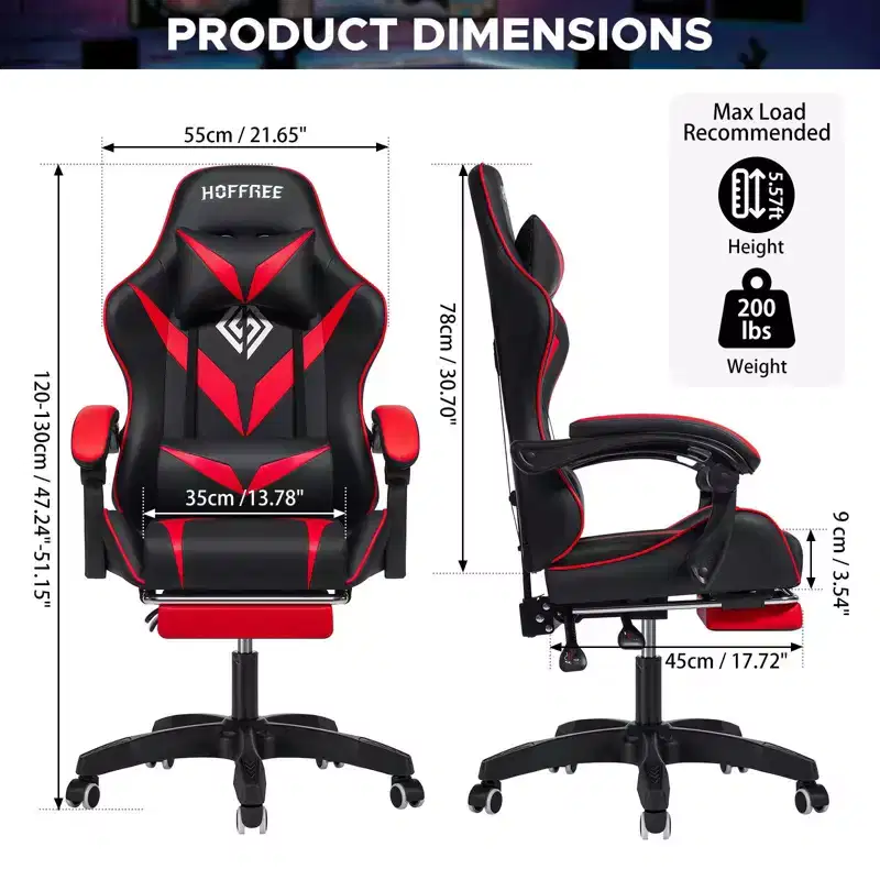 Hoffree Kids Massage Gaming Chair Ergonomic Office PC Chair with Footrest & Adjustable