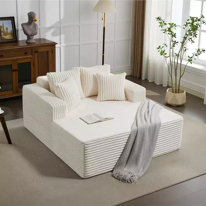 61'' Chaise Lounge Chair, Extra-Wide Oversized Comfy Upholstered Sofa with Pillows, Sofa Couch Reading Chairs Plush Faux Fur Cloud Sofas Couches
