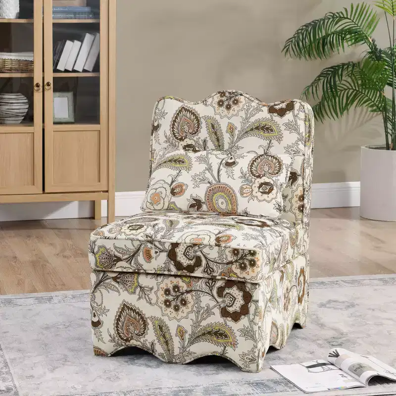 Flannel Single Dining Chair with Soft Cushion, Backrest & Matching Waist Pillow – No Armrests