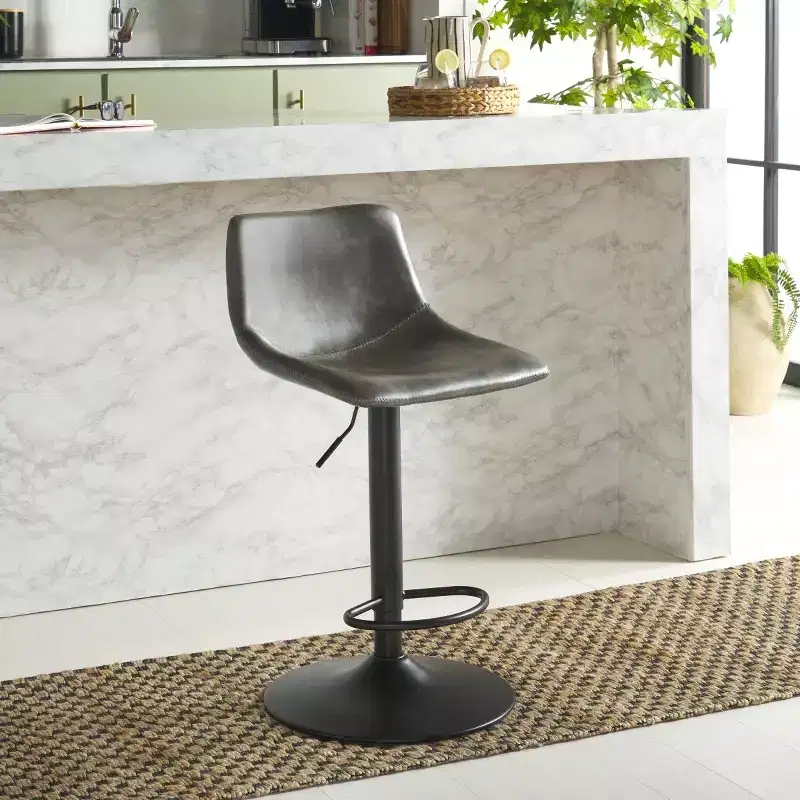 Adjustable Bar Stool, Iron Frame, PU Leather Seat, 360° Swivel, Footrest, 275LBS