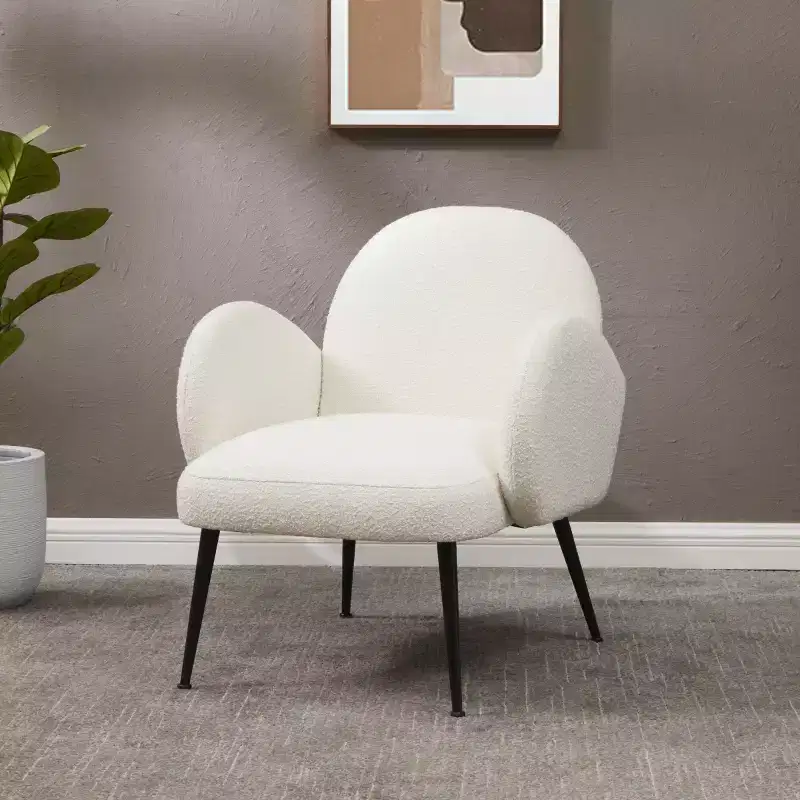 Velvet upholstered chair, ivory and black, solid wood frame
