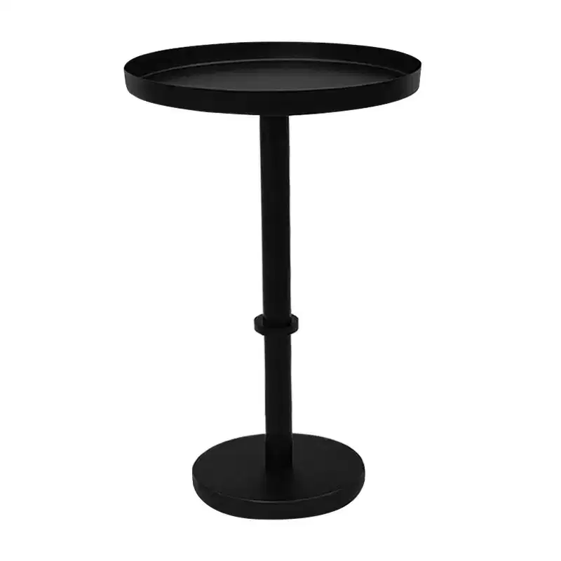 22" Side End Table Vintage Sleek Pillar Base Round Tray Top Matte Black