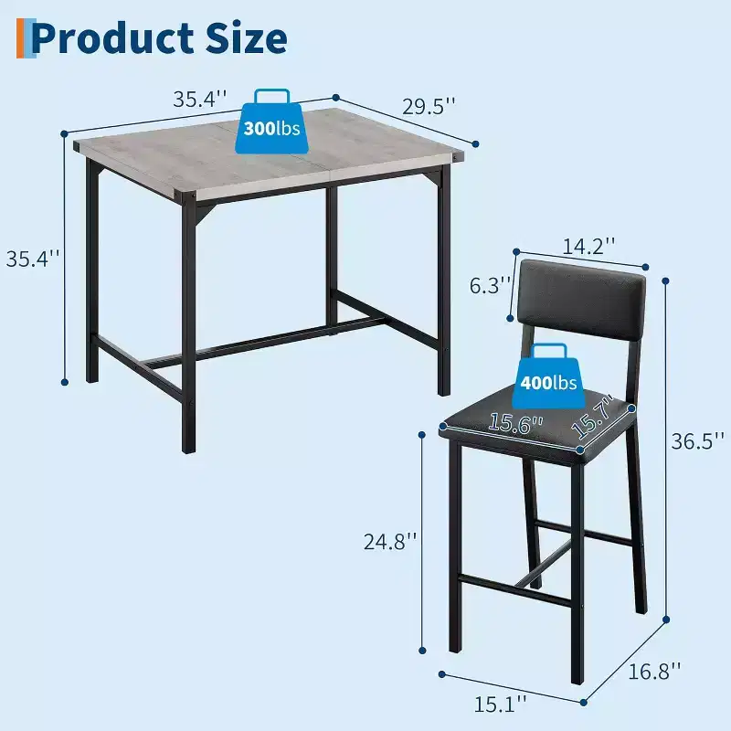COZONY 5-Piece Dining Table Set with Counter Height Table & 4 Upholstered Bar Stools, Footrest & Corner Guard